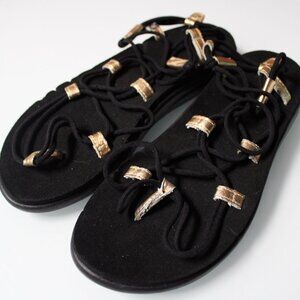 Teva Raybeams Sandals Womens Black Voya Infinity Metallic Size 6W Black & Gold